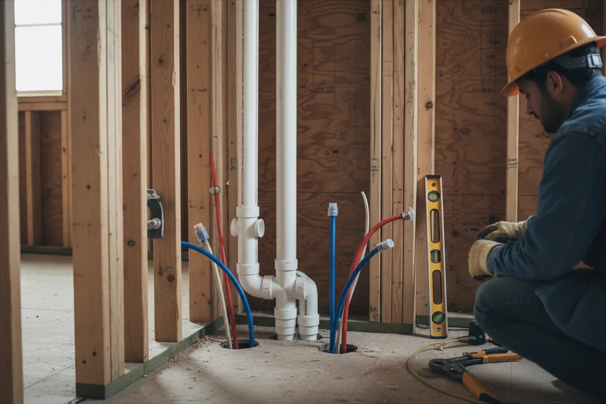 Drain and supply rough-in during Sump Pump Repair in Youngtown